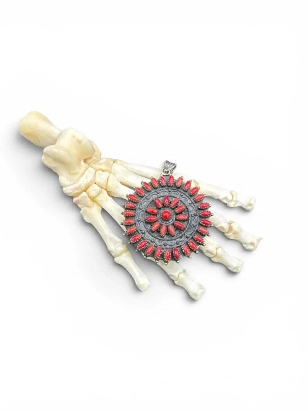 Vintage Zuni Sterling Silver Zuni Petit Point Blood Ox Coral Pendant 38.5 grams